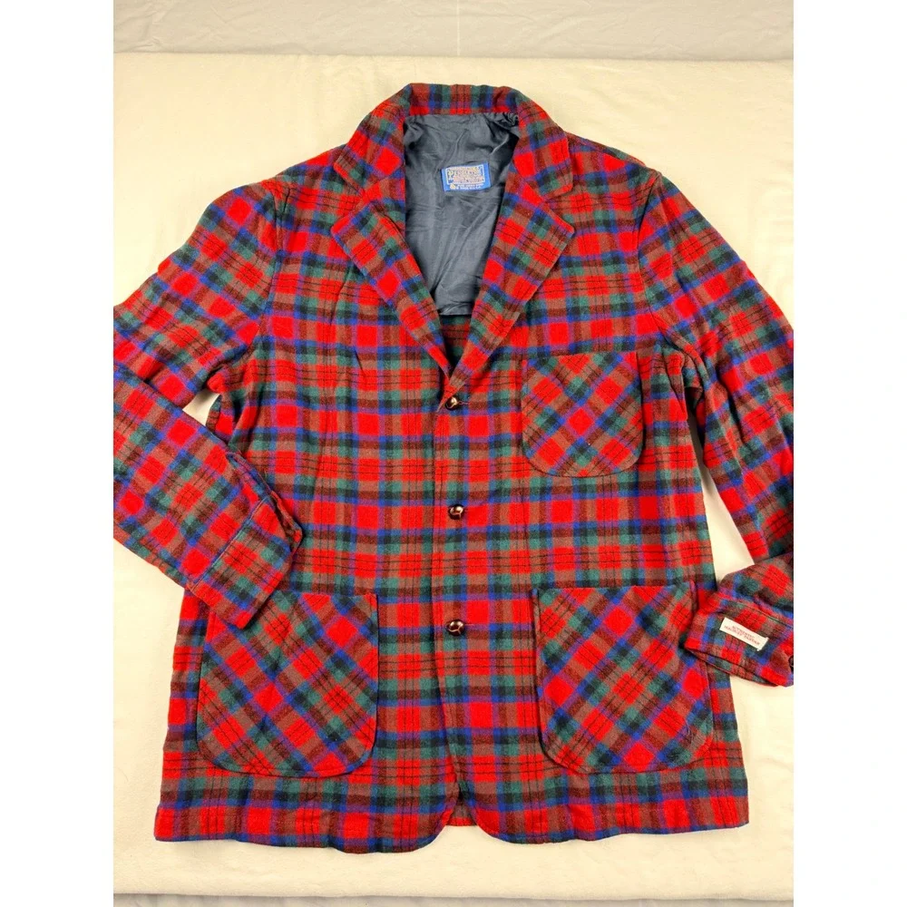 Vintage 1950s Pendleton MacDuff Tartan Wool Shirt Jacket Mens Large Red Plaid